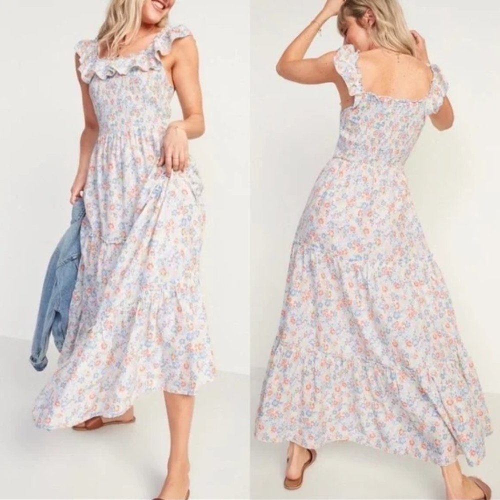 NWT Old Navy Sleeveless Smock Tiered Dress Multi Floral Medium - Picture 4 of 12